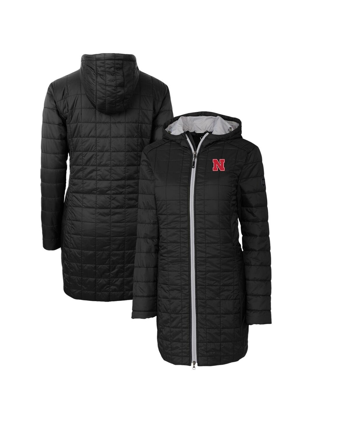 CUTTER & BUCK WOMEN'S BLACK NEBRASKA HUSKERS RAINIER PRIMALOFT ECO HOODED LONG COAT 
