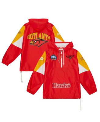 Mitchell & Ness - Men's Red Atlanta Hawks Team Origins Anorak Quarter-Zip Pullover Hoodie