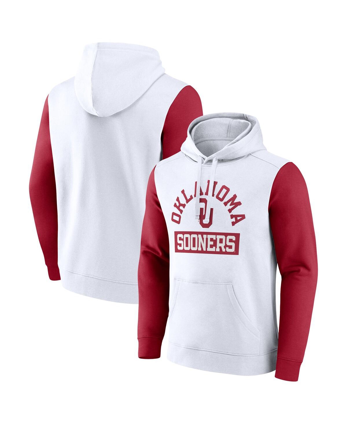 Fanatics Men's White Oklahoma Sooners Extra Point Colorblock Fleece Pullover Hoodie In White