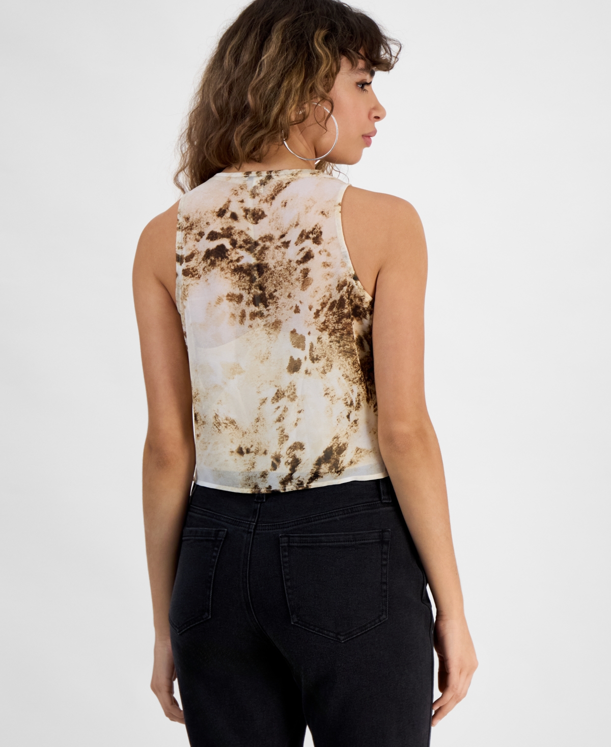 Bar Iii Plus Size Printed Chiffon Cowlneck Sleeveless Top, Exclusively At Macy's In Aimee Animal