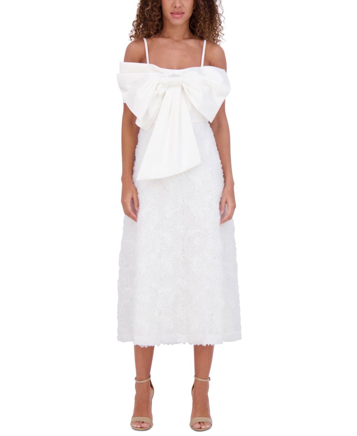 Women's Large-Bow-Trim Sleeveless A-Line Dress - White