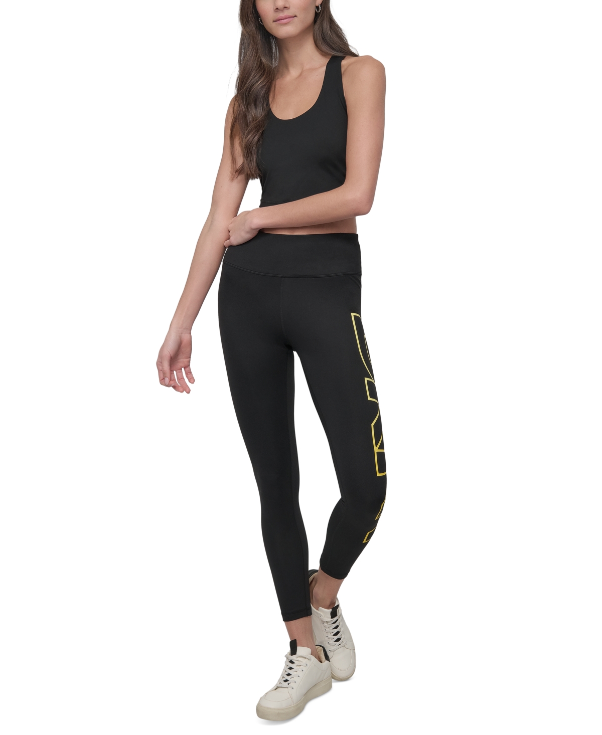 Dkny Sport Women's Exploded-logo Stretch 7/8 Leggings In Citrus