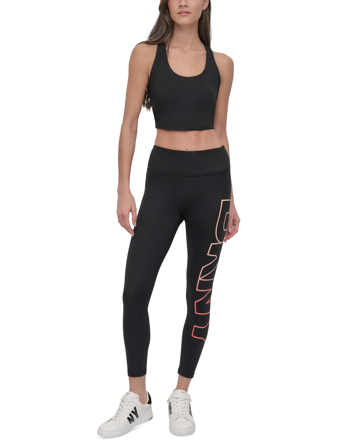 Dkny Sport Women's Exploded-logo Stretch 7/8 Leggings In Tropical Peach