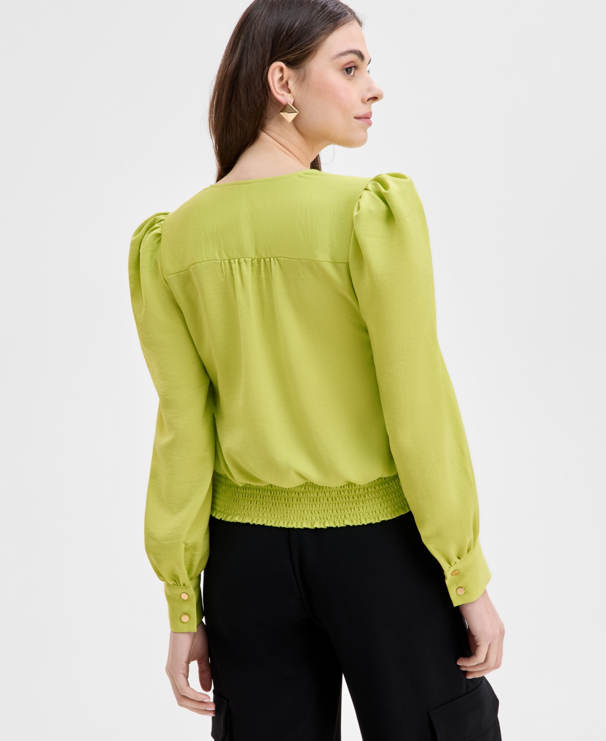 Inc International Concepts Women's Tie-front Blouse, Exclusively At Macy's In Lime Sash