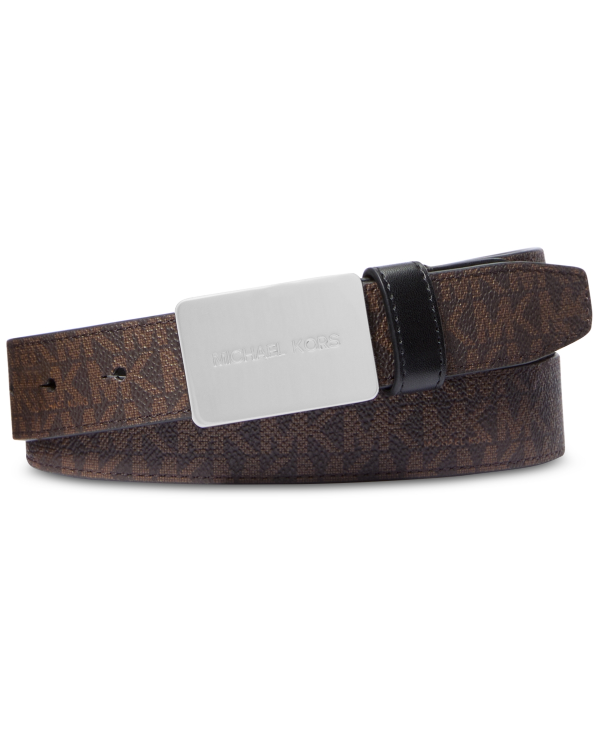 Shop Michael Kors Men's Leather Mk Logo Plaque-buckle Belt In Brown,black