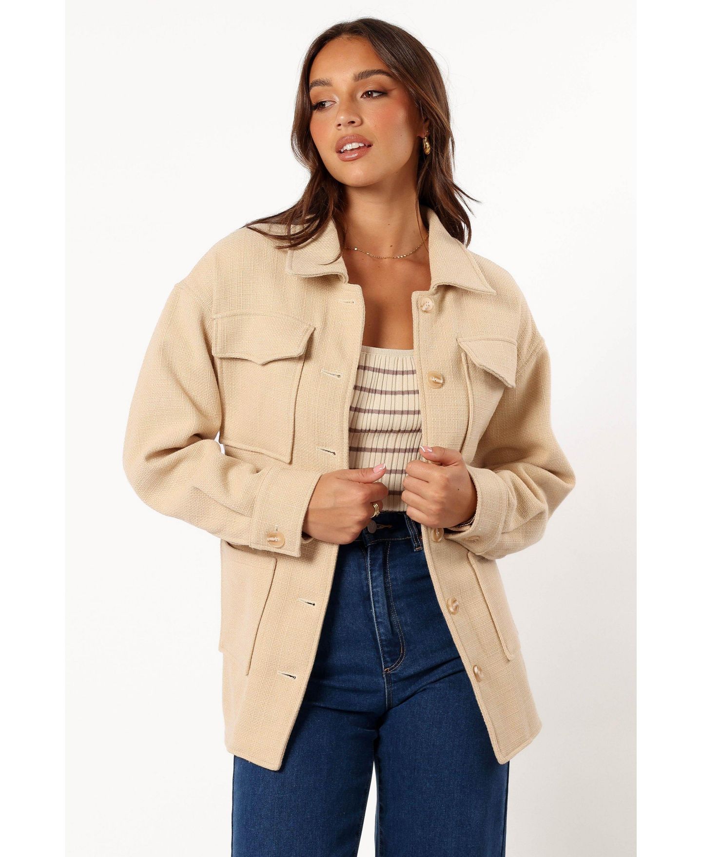 Женские куртки Petal and Pup Arlow Tie Front Shacket, цвет: Кремовый — фото 2