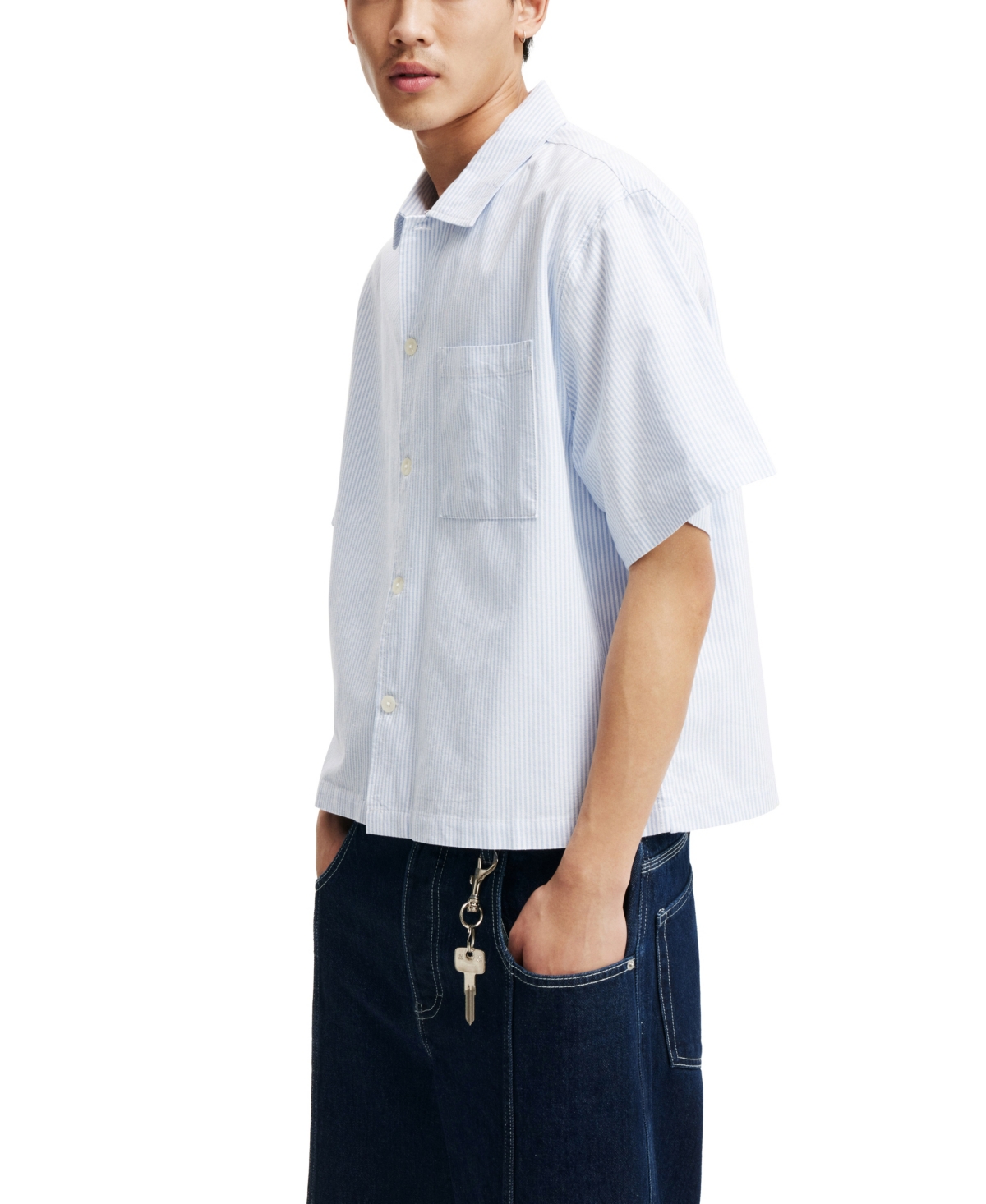 Shop Cotton On Men's Ventura Short Sleeve Shirt In Sky Blue Mini Stripe