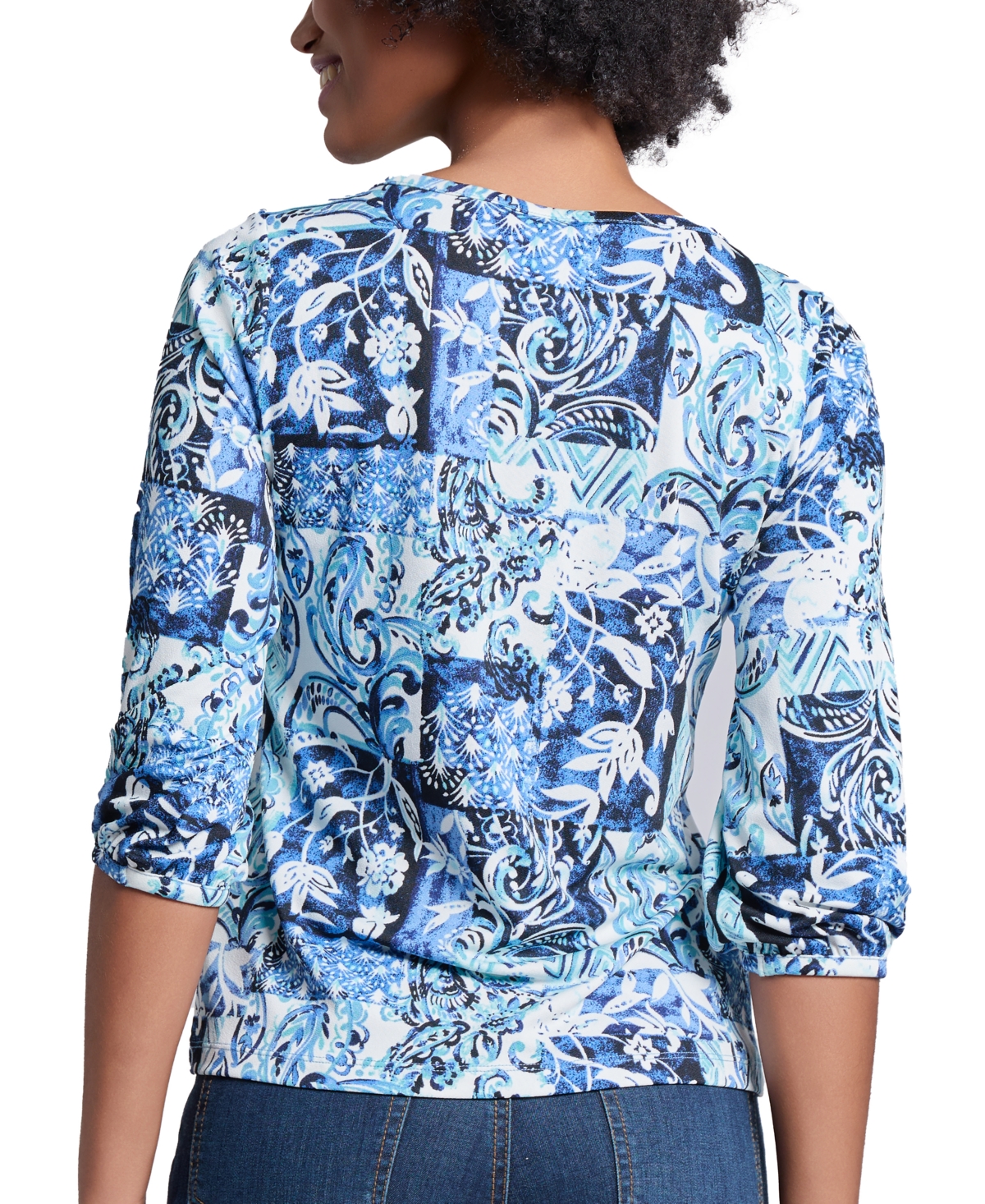 Jones New York Petite Printed 3/4-sleeve Top In Multi