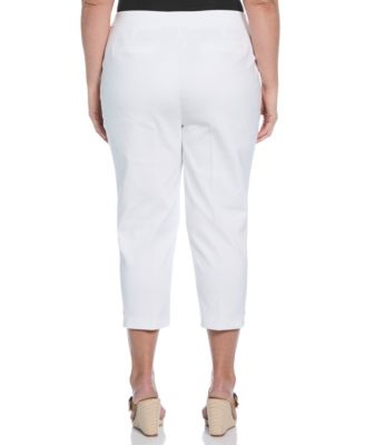 Plus Size Satin Mid Rise Twill Capri Pants with Slant Pocket