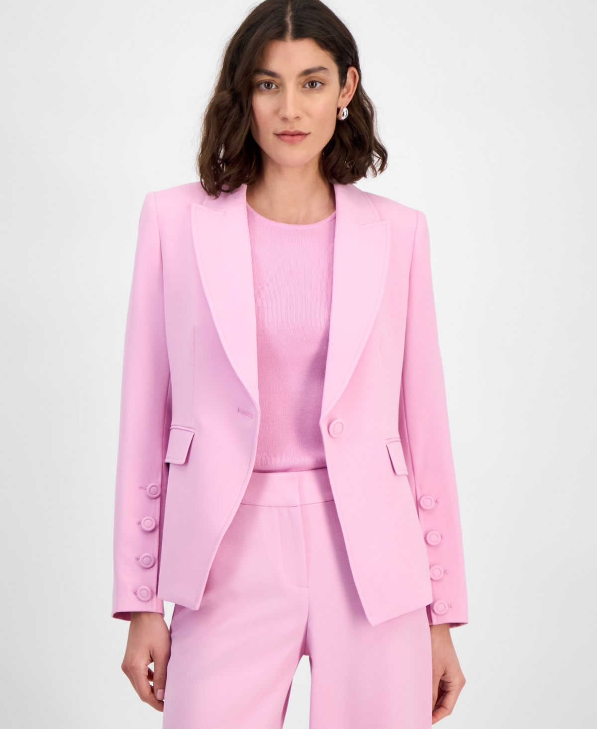 Tahari Asl Women's Peak-lapel Button-cuff Jacket, Regular & Petite In Pink Macaroon