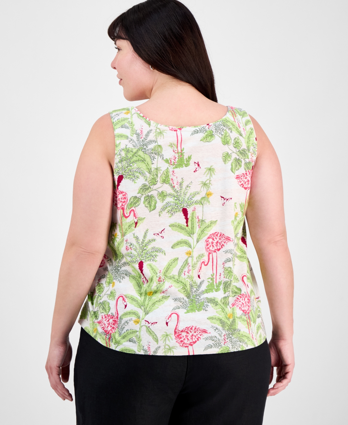 Macy's Plus Size Linen-blend Printed Scoop-neck Tank Top, Exclusively At  In Palm Beach
