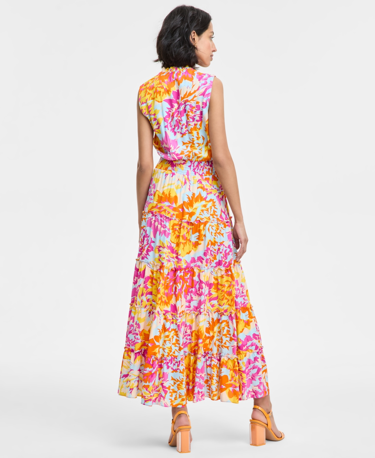 Msk Women's Printed Ruffle-collar Tiered Maxi Dress In Pink