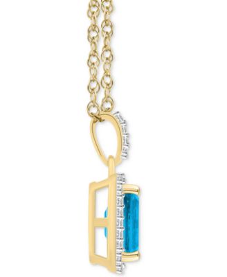 Blue Topaz (2 ct. t.w.) & Lab Created White Sapphire (1/5 ct. t.w.) Rectangle Pendant Necklace in 10k Yellow Gold