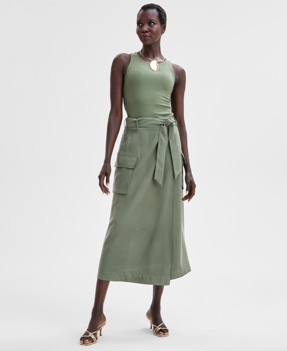 Inc International Concepts Women's Midi Wrap Skirt, Exclusively At Macy's In Olivine
