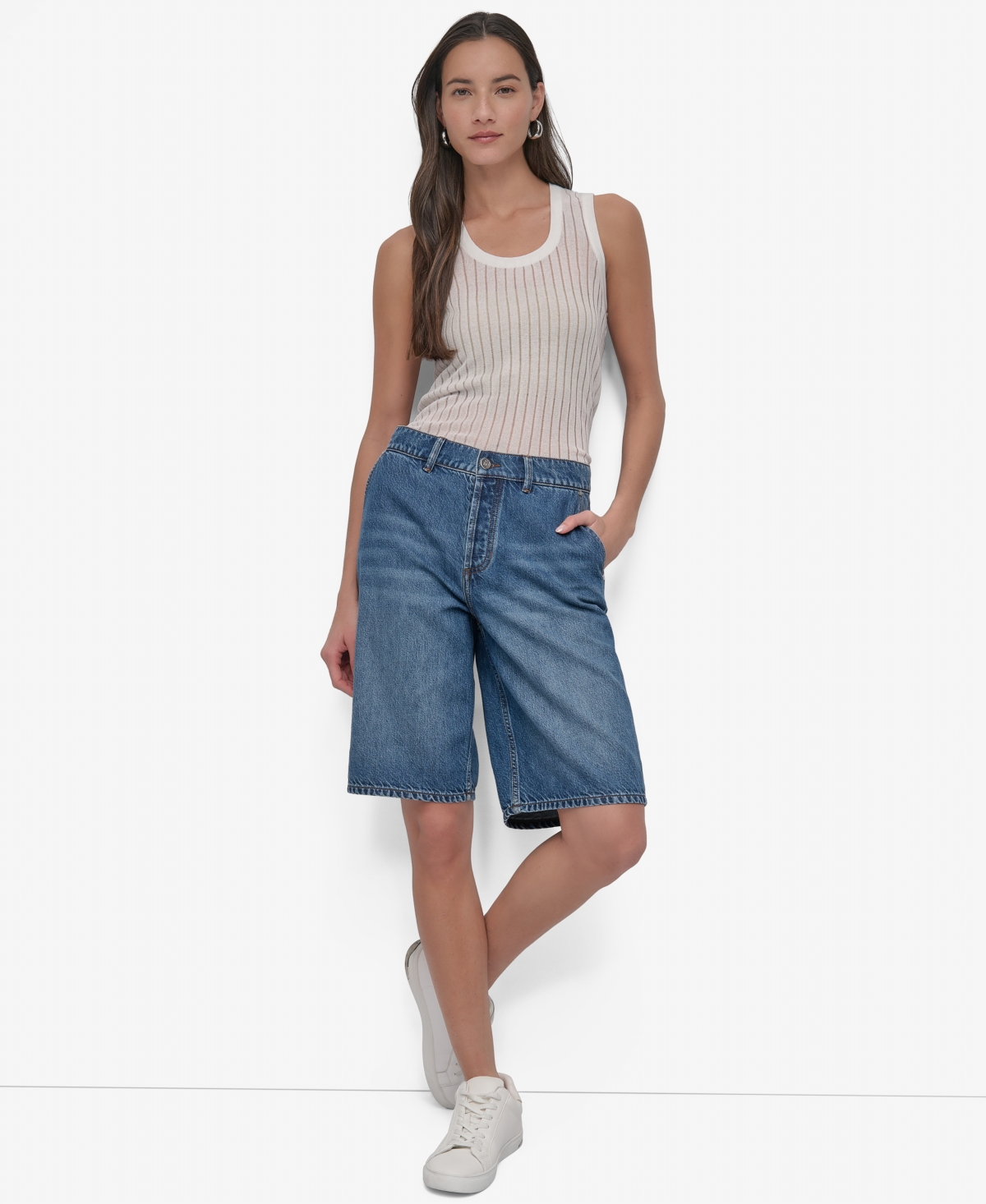 Shop Dkny Women's Denim Bermuda Shorts In Ludlow Wash