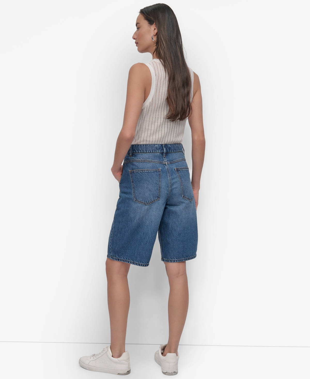Shop Dkny Women's Denim Bermuda Shorts In Ludlow Wash