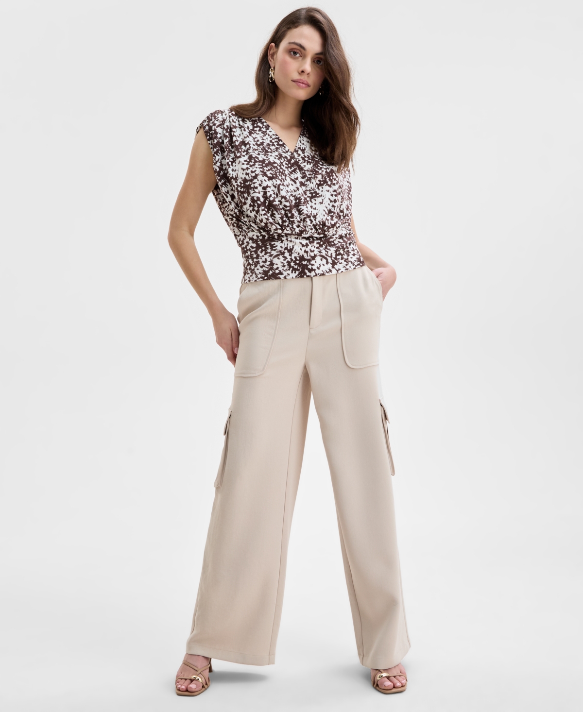 Inc International Concepts Women's Printed Ruched-shoulder Top, Exclusively At Macy's In Petra Tex-