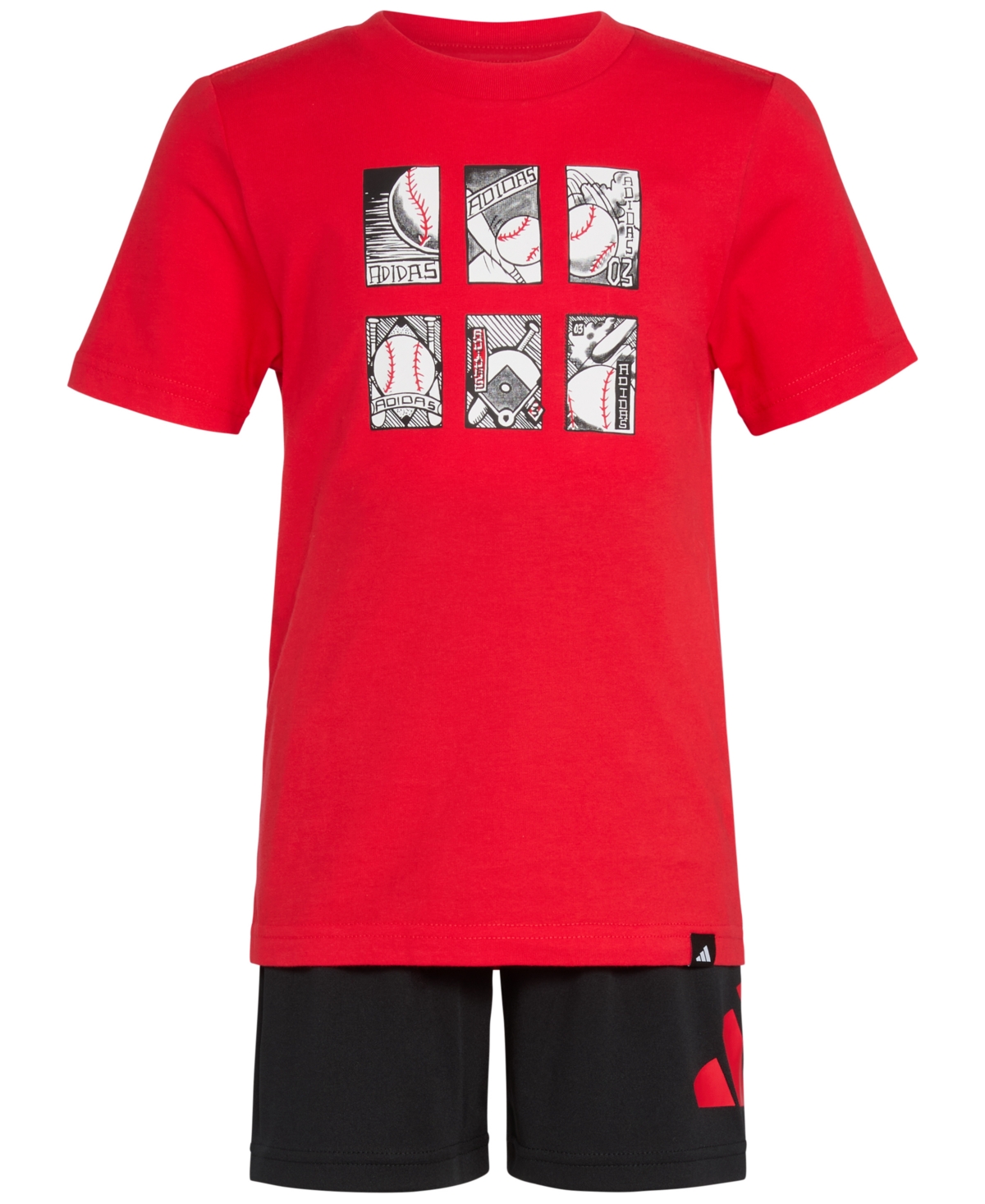 Adidas Originals Toddler & Little Boys Short-sleeve T-shirt & Elastic-waistband Logo Shorts, 2 Piece Set In B Red