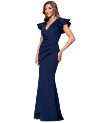 Women's V-Neck Ruffle-Sleeve Scuba Gown