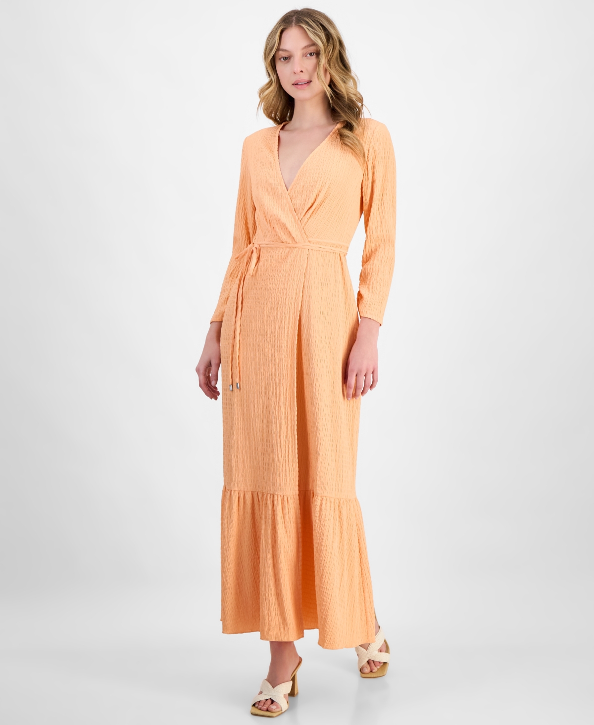 HUGO BOSS WOMEN'S SMOCKED SURPLICE TIERED MAXI DRESS 