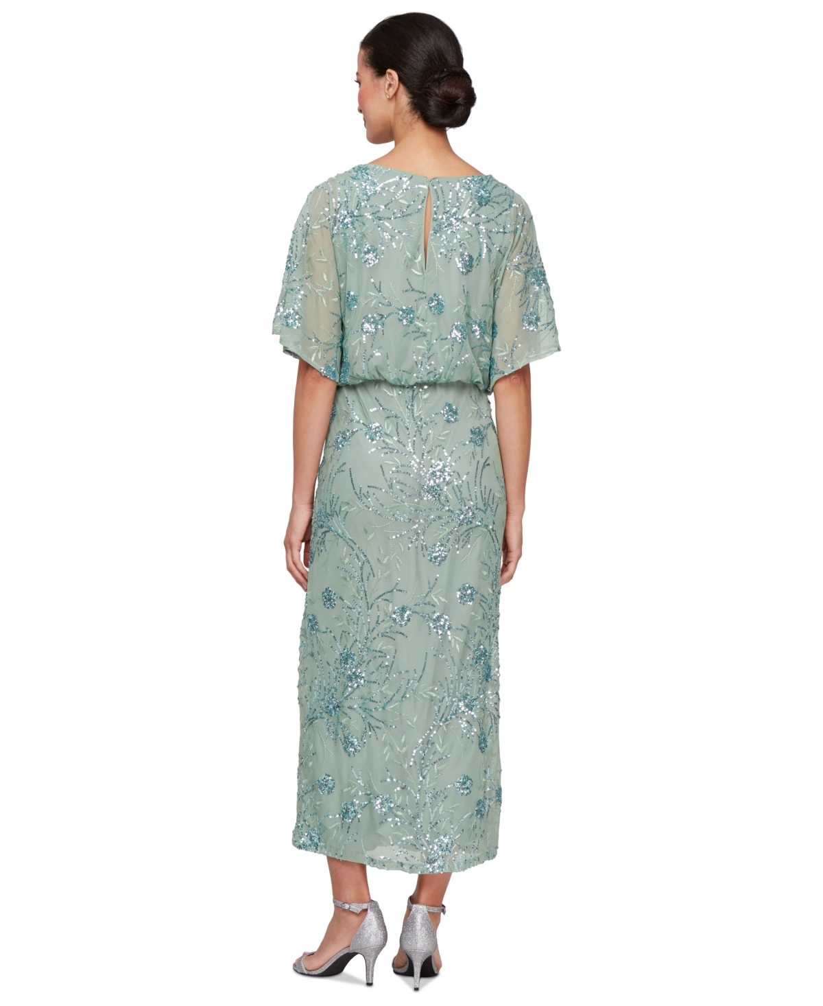 Sl Fashions Women's Sequined Blouson Midi Dress In Sage