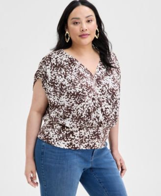 I.N.C. International Concepts - Plus Size Ruched Surplice-Neck Top