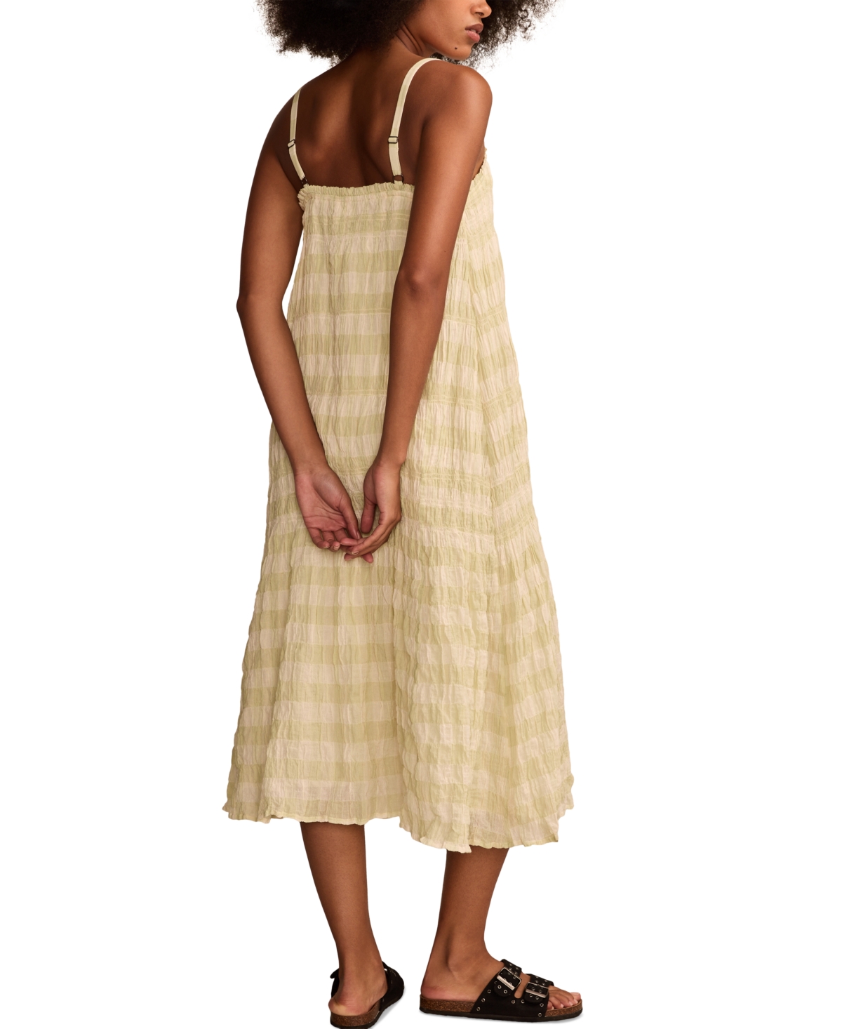 LUCKY BRAND WOMEN'S SMOCKED GINGHAM MIDI DRESS 