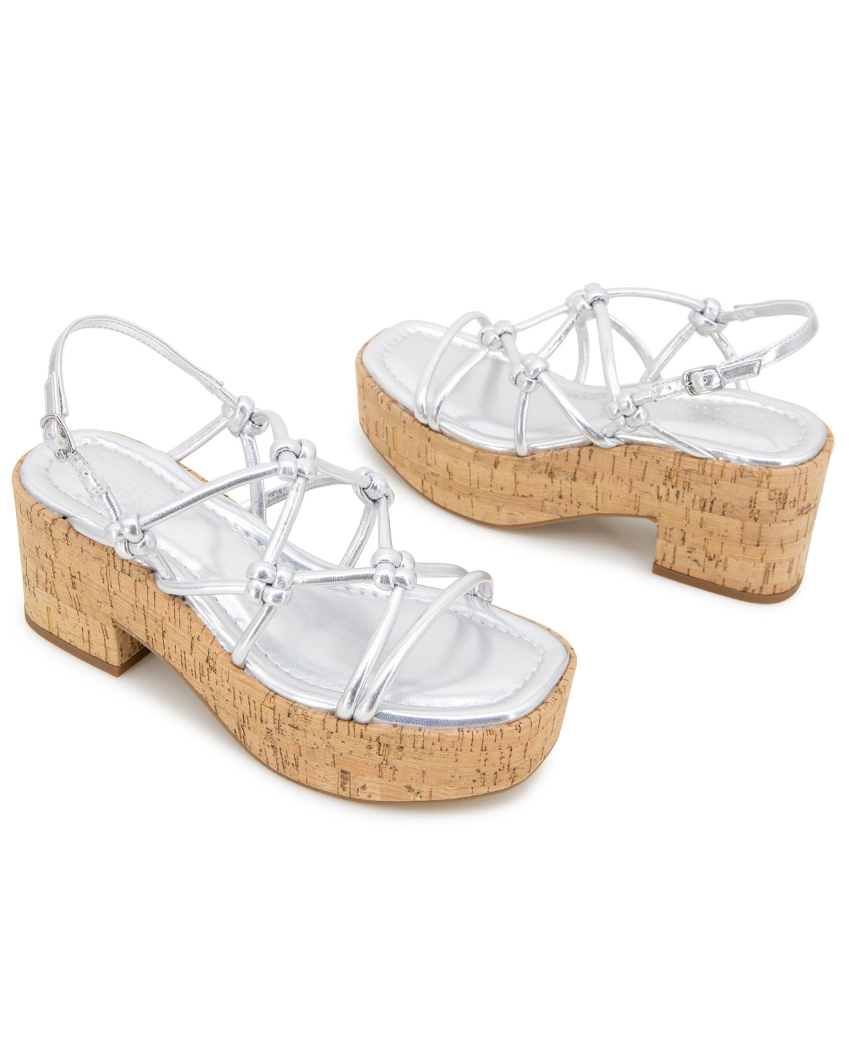 Kenneth Cole Reaction Women's Essa Knots Square Toe Wedge Sandals In Silver