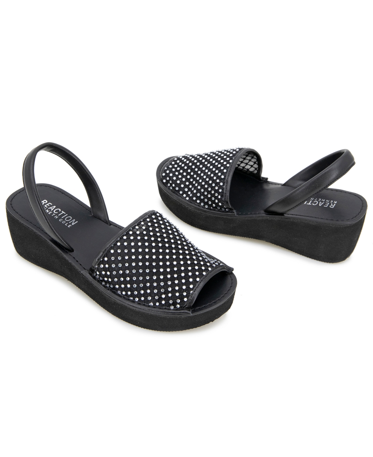 Kenneth Cole Reaction Women's Fine Glass Mesh Wedge Sandals In Black Crystal Mesh