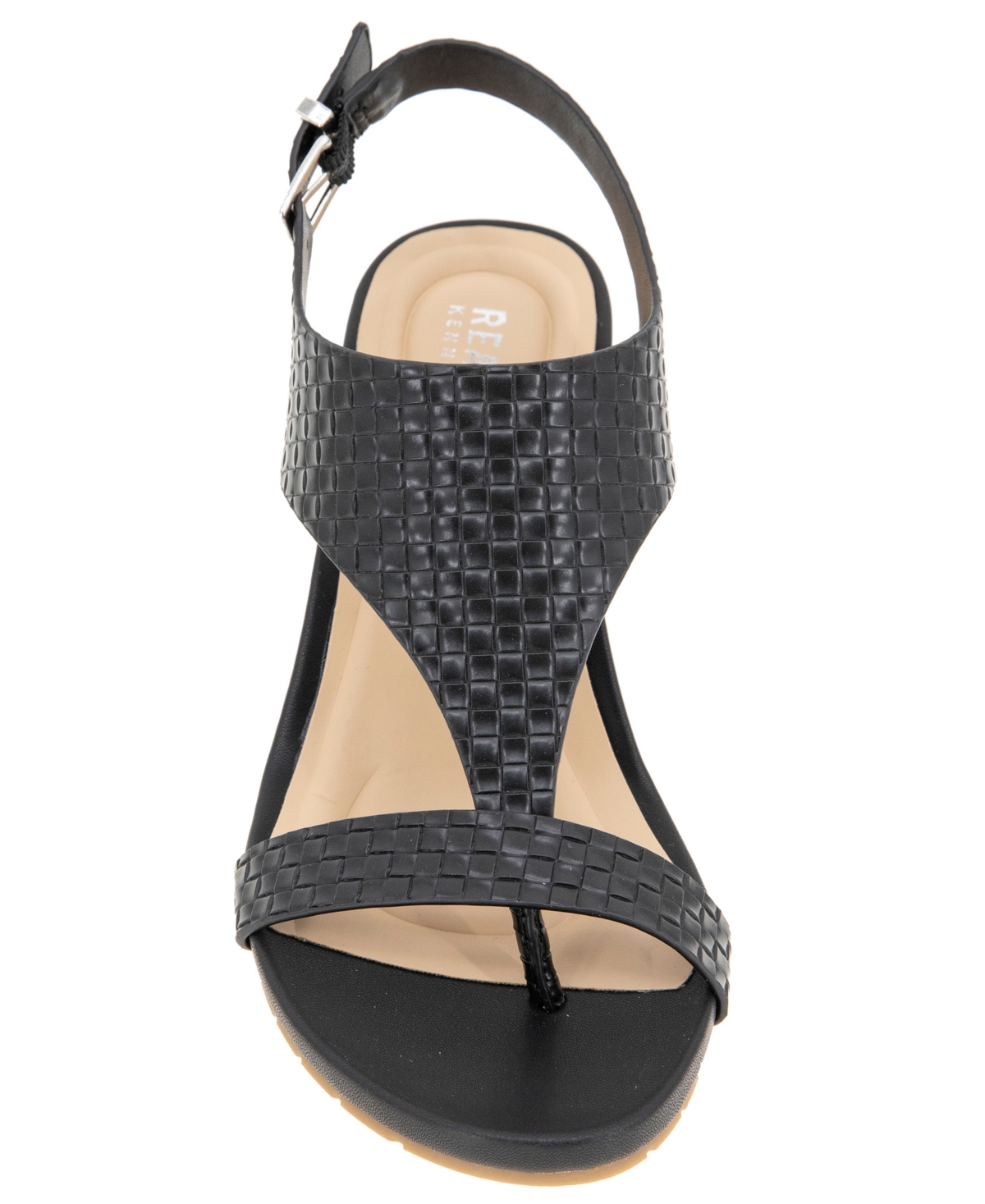 Kenneth Cole Reaction Women's Greatly Thong Almond Toe Wedge Sandals In Black Woven