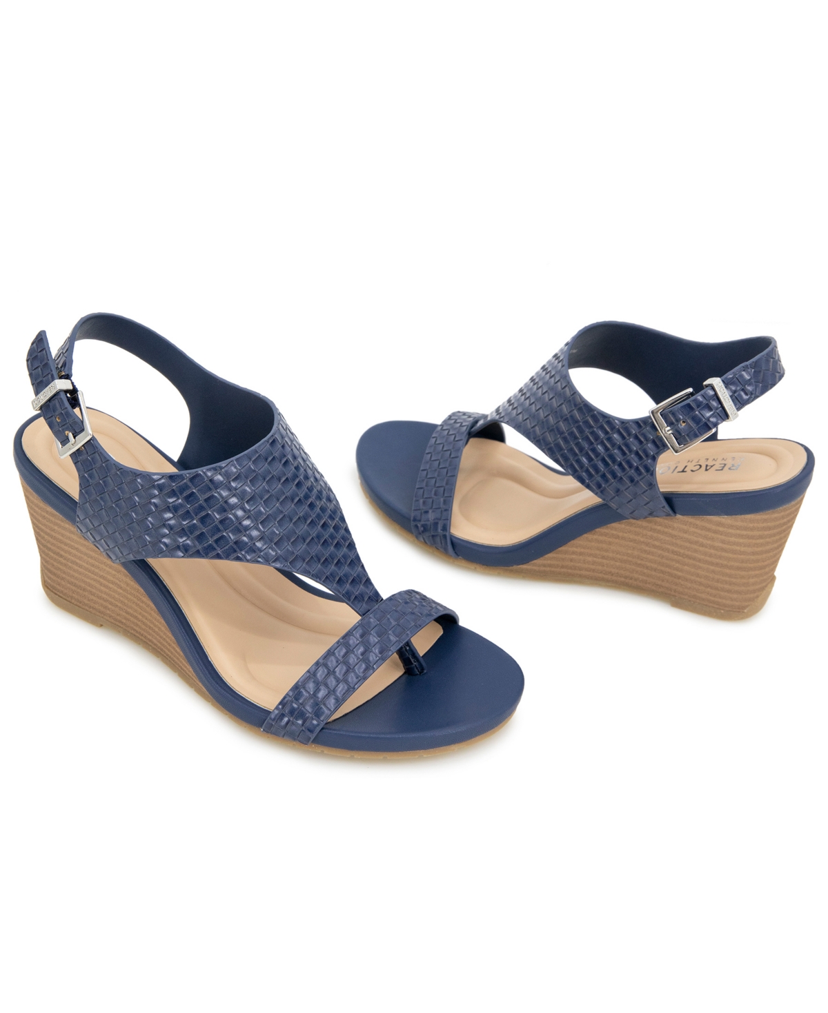 Kenneth Cole Reaction Women's Greatly Thong Almond Toe Wedge Sandals In Navy Woven