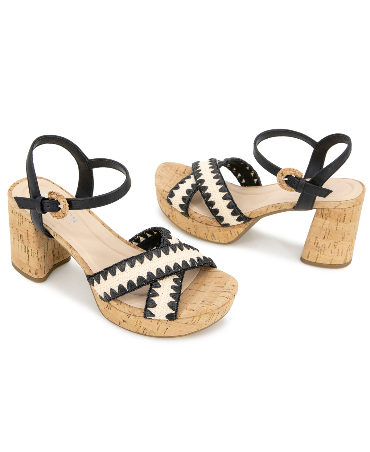 Kenneth Cole Reaction Women's Reeva Raffia Platform Dress Sandals In Black Raffia