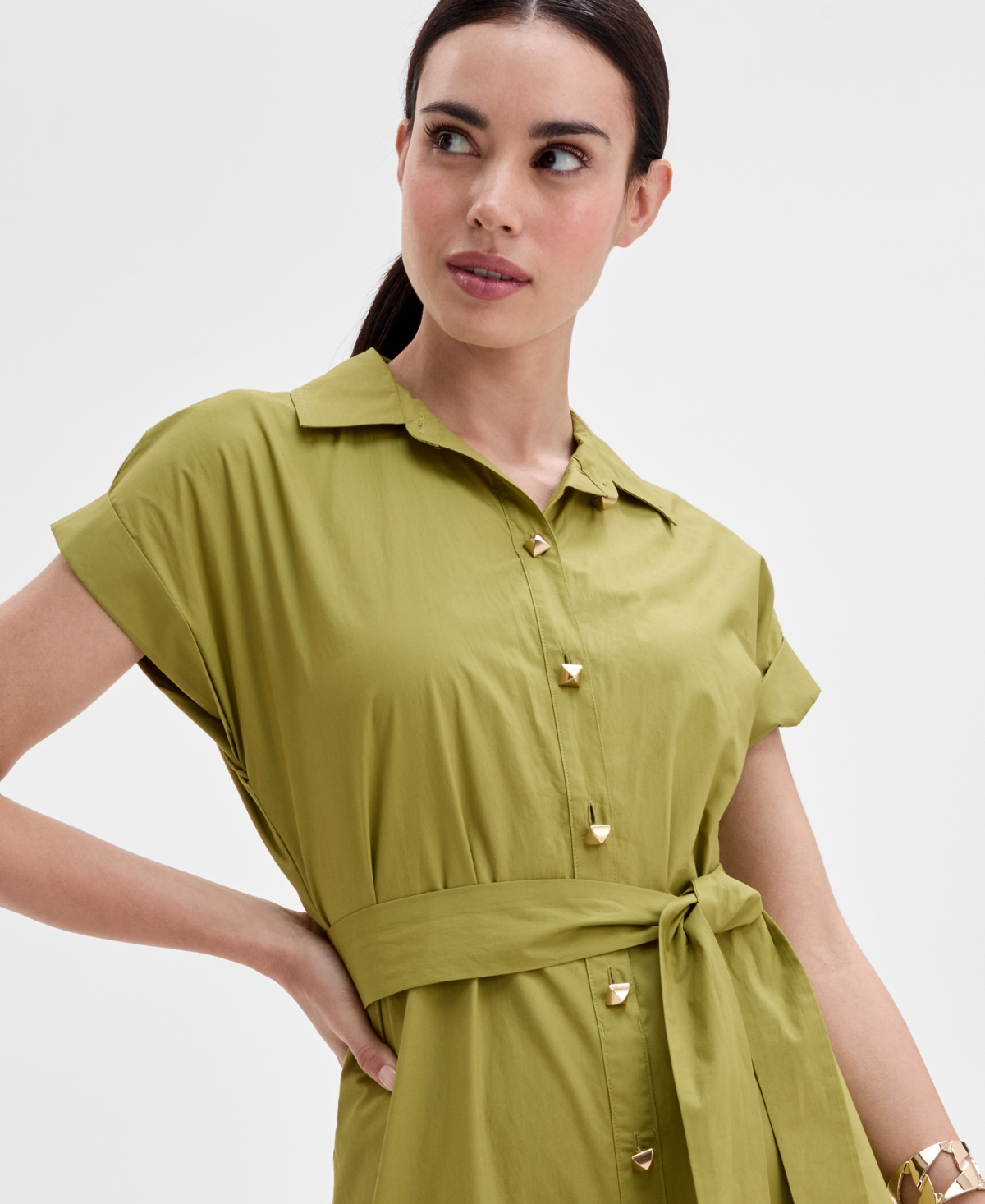 Inc International Concepts Women's Cotton Maxi Shirtdress, Exclusively At Macy's In Gold Olive