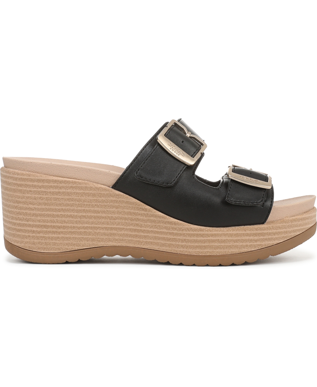 Shop Dr. Scholl's Women's Cali Breeze Slide Wedge Sandals In Black Faux Leather