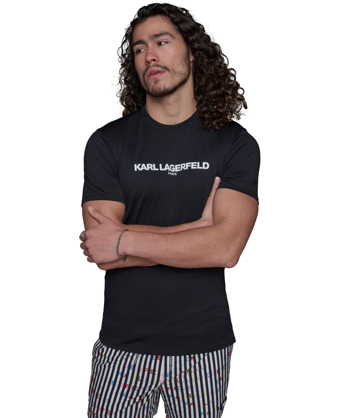 Karl Lagerfeld Men's Regular-fit Logo Graphic Rash Guard In Black