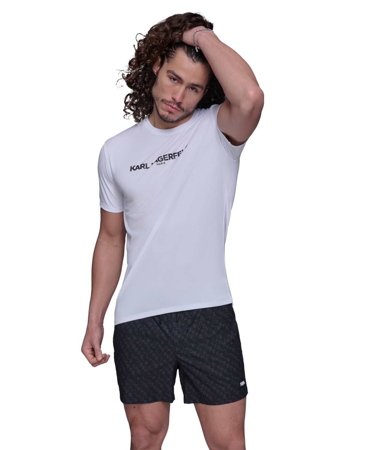 Karl Lagerfeld Men's Regular-fit Logo Graphic Rash Guard In White