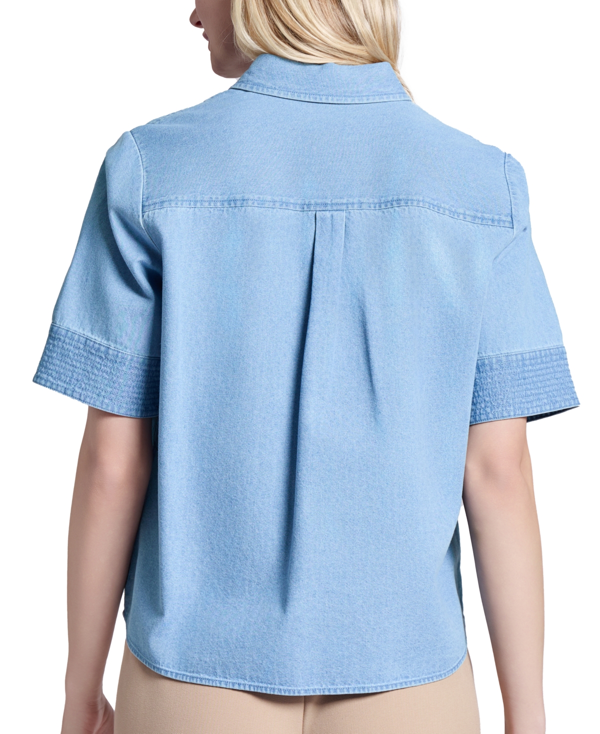 Jones New York Short Sleeve Denim Button-up Shirt In Pale Wash