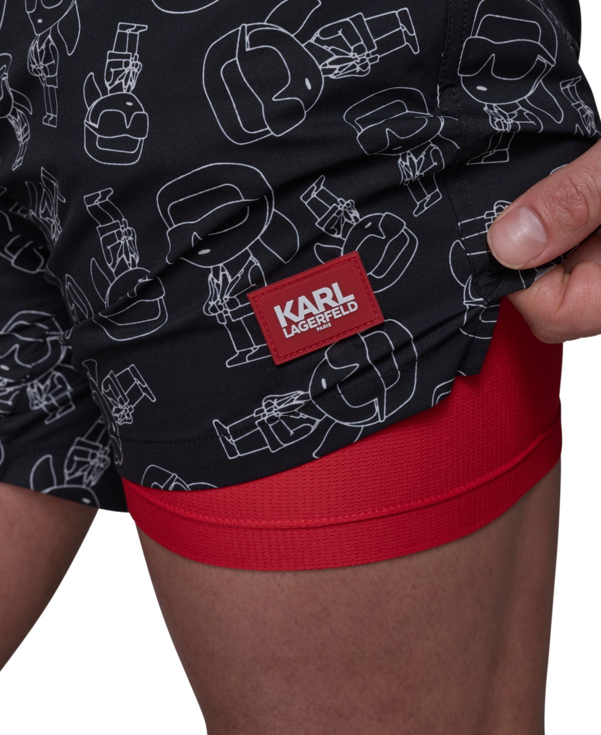 Karl Lagerfeld Men's Regular-fit Quick-dry 5" Swim Trunks With Boxer Brief Liner In Karl Doll