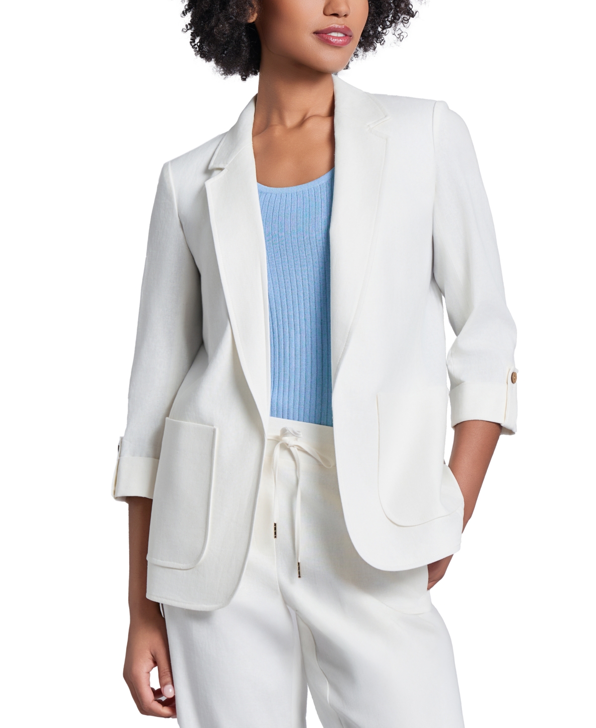 Women's Linen-Blend Roll-Tab Blazer - Nyc White