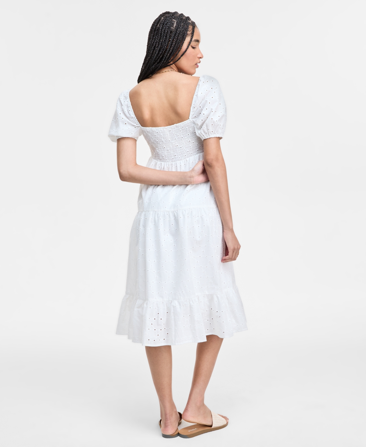 KINGSTON GREY JUNIORS' EYELET PUFF-SLEEVE TIERED MIDI DRESS 