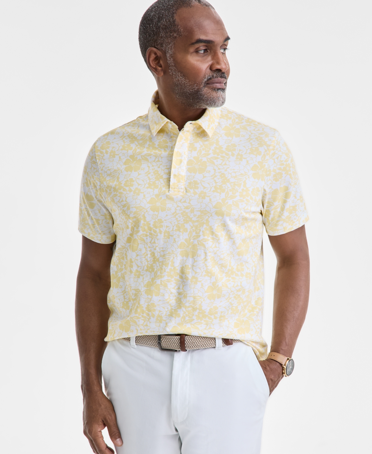 Men's Hibiscus Pima Polo Shirt, Exclusively at Macy's - Pale Sun