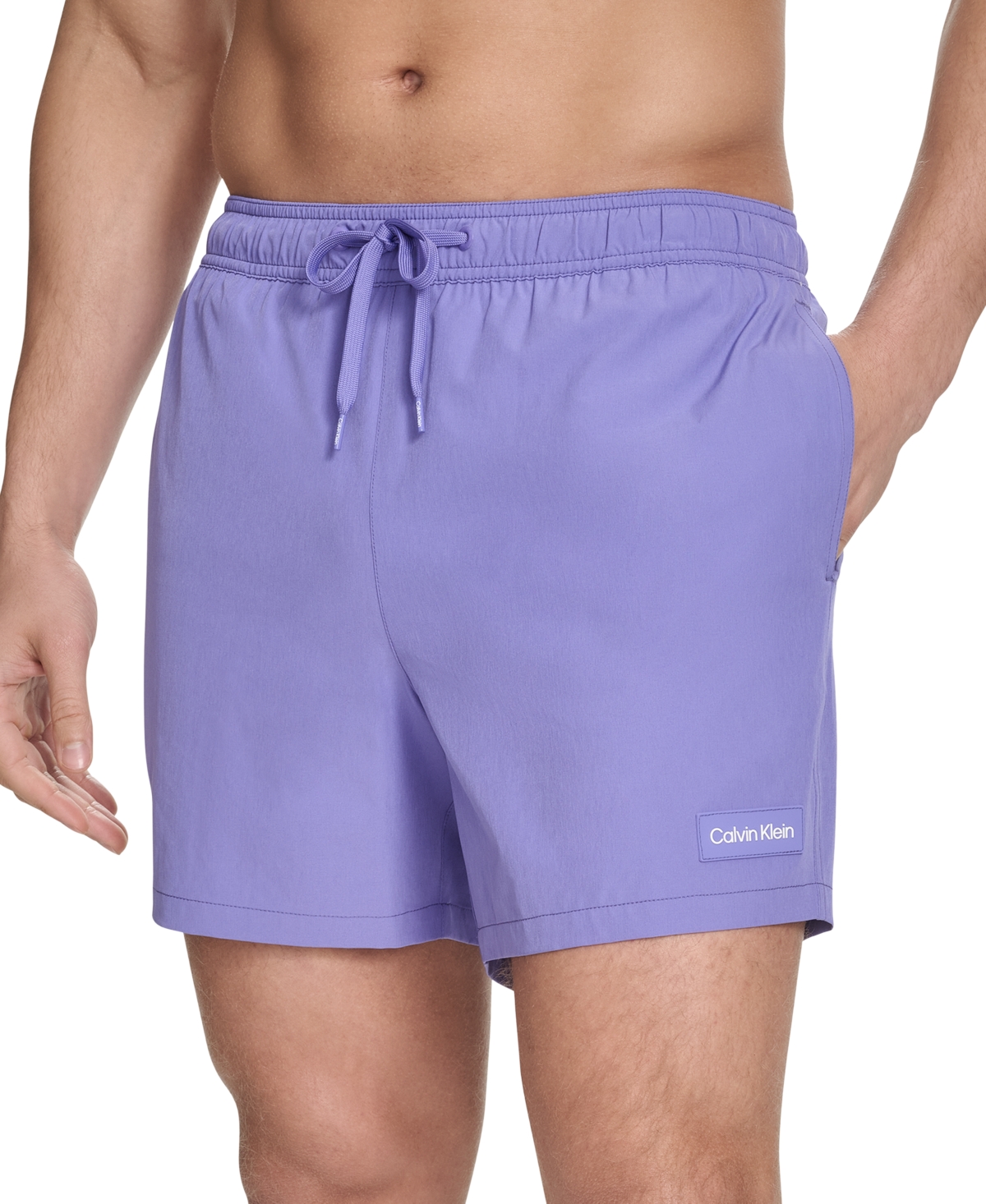 Calvin Klein Men's Core Euro Regular-fit Quick-dry 5" Swim Trunks With Compression Short Liner In Periwinkle