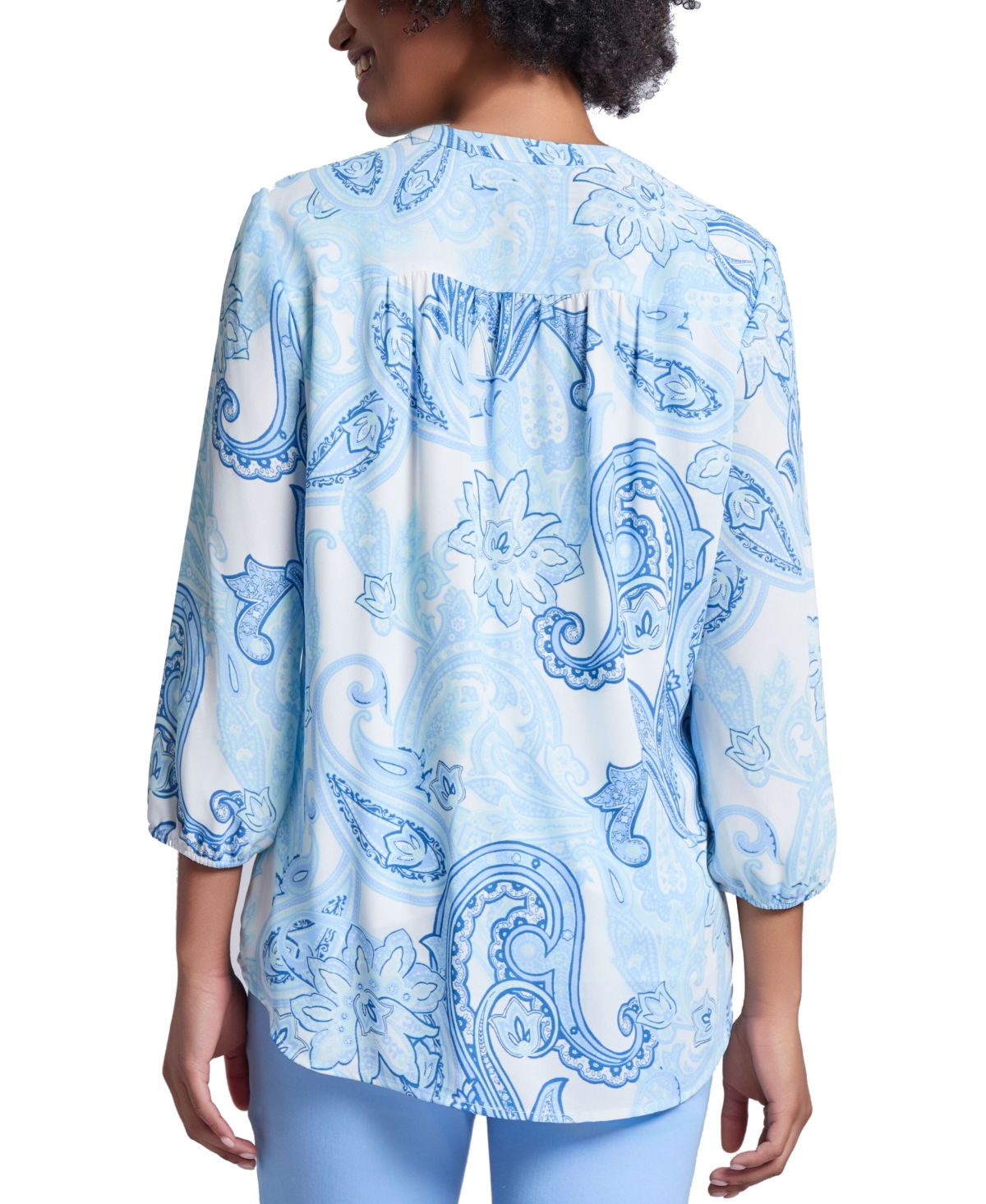 Shop Jones New York Women's Paisley-print V-neck Tunic In Nyc White Multi