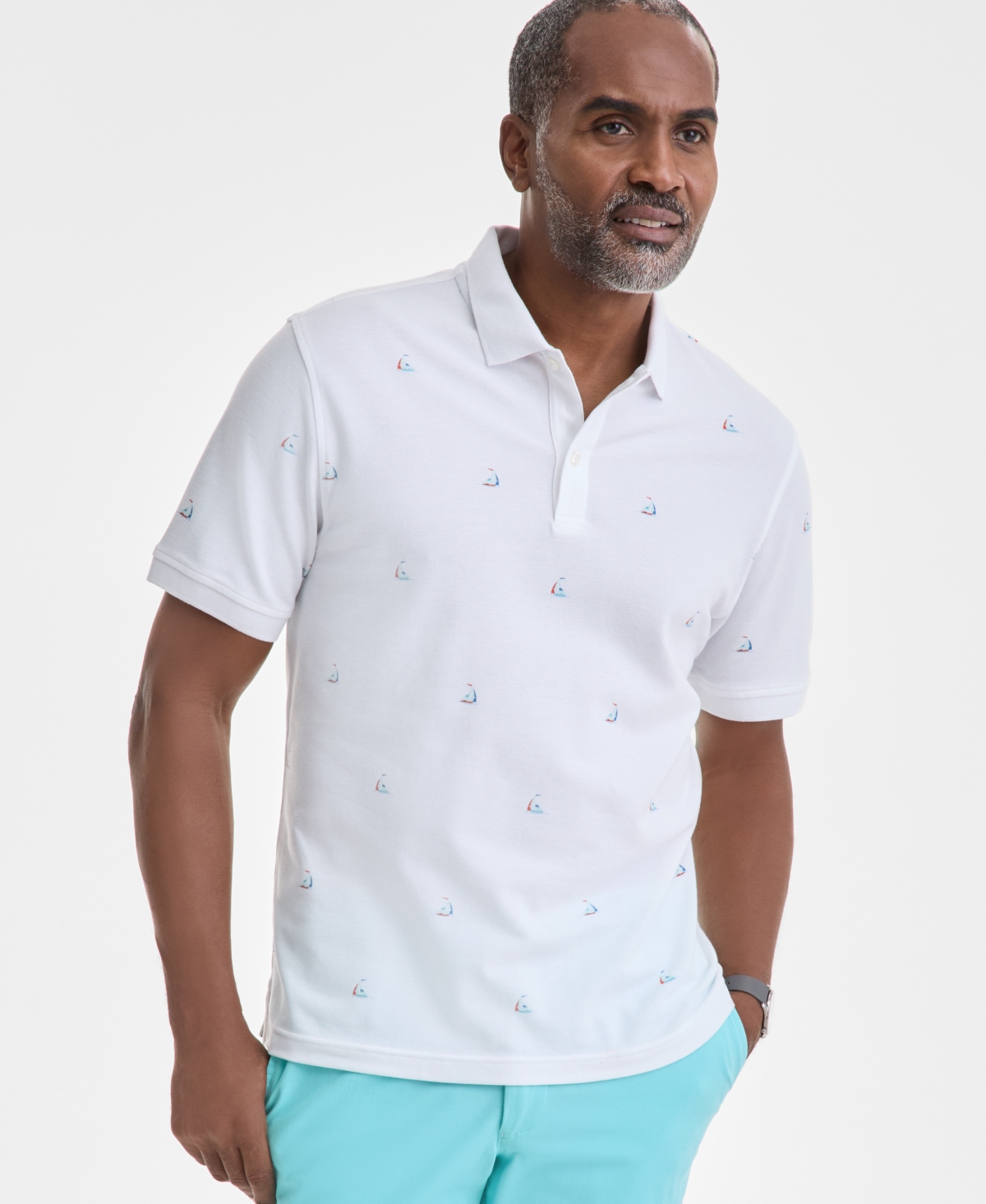 Men's Sail Boat Pique Polo Shirt, Exclusively at Macy's - Bright Whi