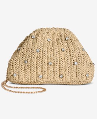 On 34th - Crochet Small Woven Clutch Crossbody with Rhinestones