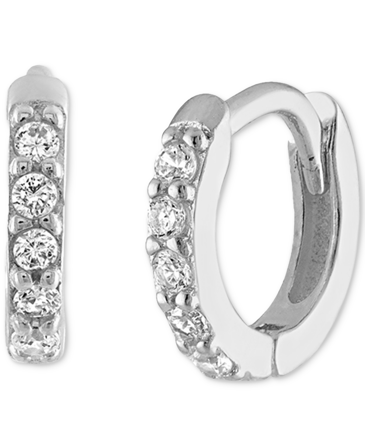 Sterling Silver Extra-Small Pave Huggie Hoop Earrings, 0.39" - Silver