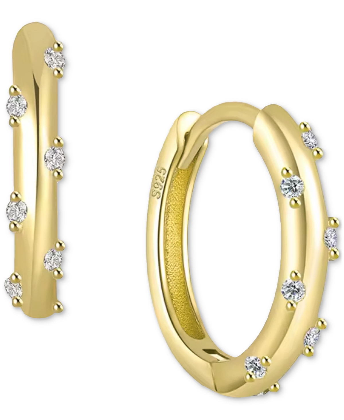 18k Gold Over Sterling Silver Extra-Small Cubic Zirconia Huggie Hoop Earrings, 0.39" - Gold