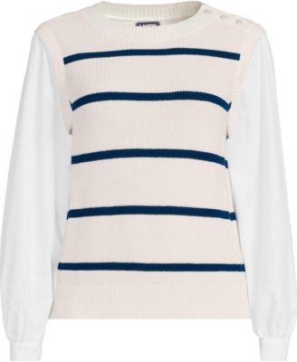 Women's Drifter Shaker Button Shoulder Sweater Vest with Poplin Sleeves