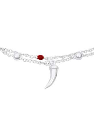 Amulet Cornicello Anklet Ankle Bracelet Red Bead Sterling Silver
