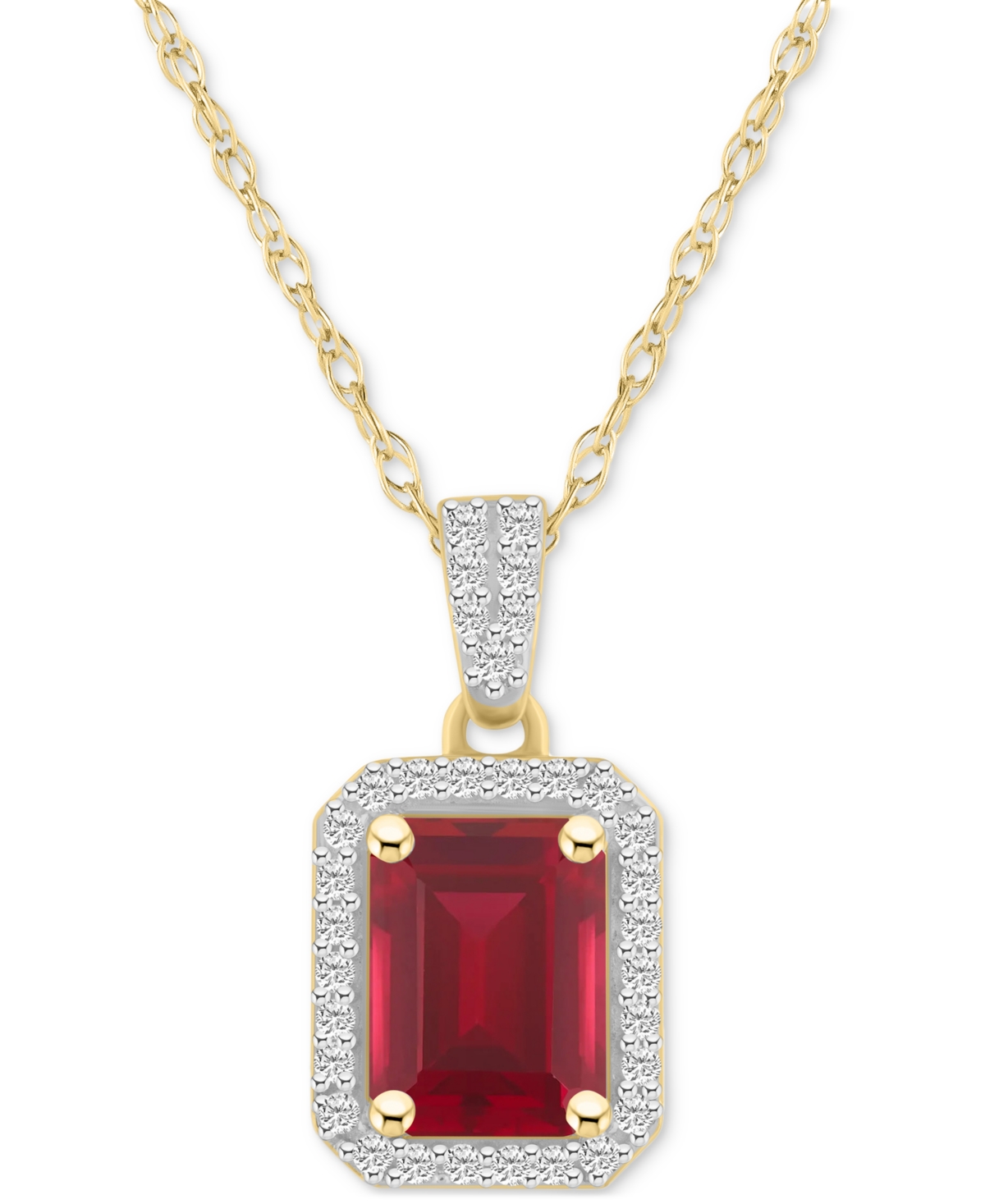 Macy's Lab Created Ruby (2 Ct. T.w.) & Lab Created White Sapphire (1/5 Ct. T.w.) Rectangle Pendant Necklace In Ruby,gold